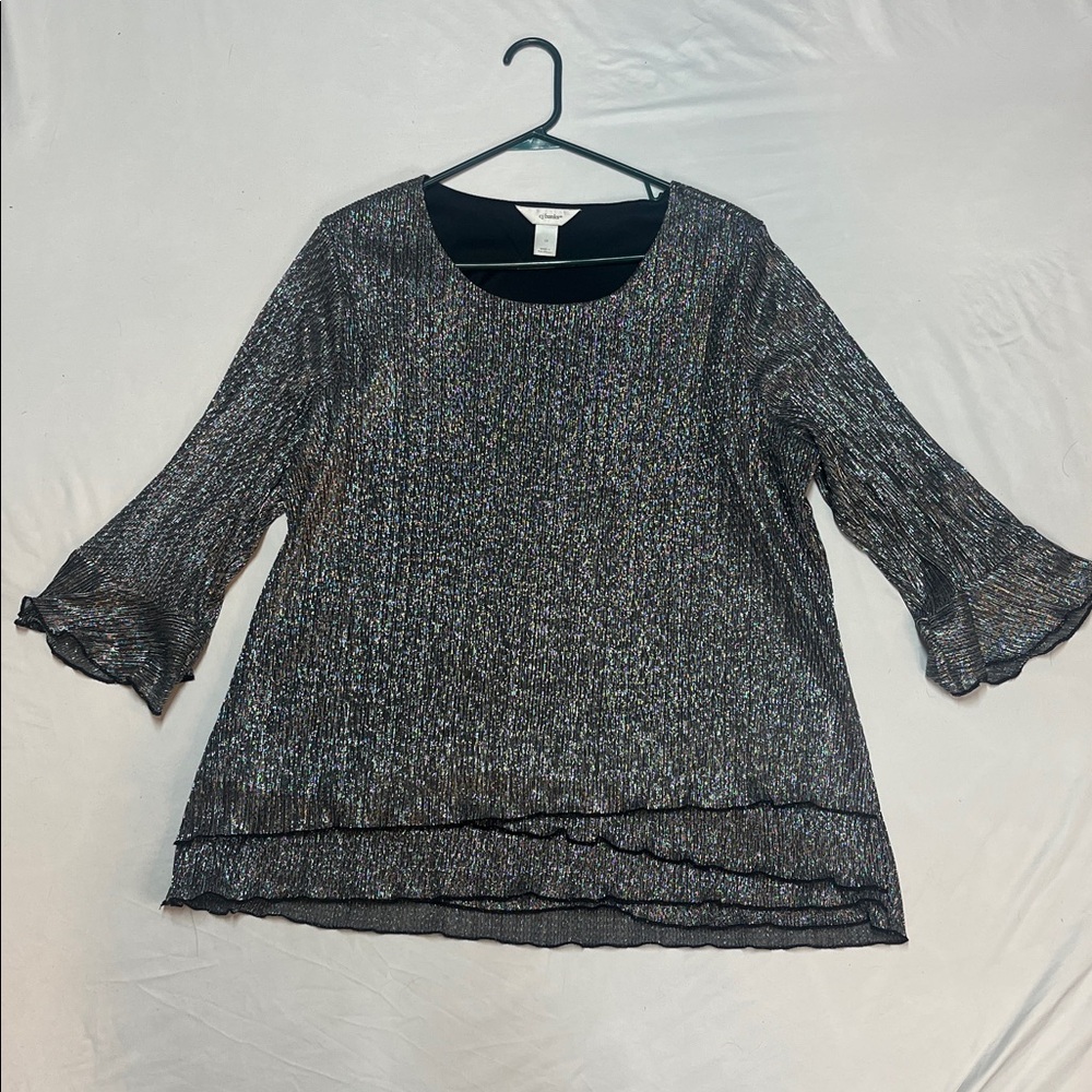 Size 1X | CJ Banks | Shimmery Black and Silver Lightweight Blouse | 3/4 Sleeves